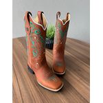 BOTA TEXANA EM COURO HORSE TELHA BORDADO TRIBAL BEGE E VERDE