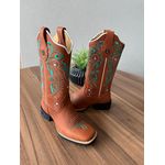 BOTA TEXANA EM COURO HORSE TELHA BORDADO TRIBAL BEGE E VERDE