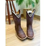 BOTA TEXANA EM COURO HORSE NESCAU BORDADO TRIBAL BEGE E ROXO CANO TRADICIONAL