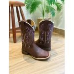 BOTA TEXANA EM COURO HORSE NESCAU BORDADO TRIBAL BEGE E ROXO CANO TRADICIONAL