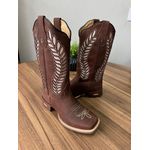 BOTA TEXANA EM COURO MARROM A LASER GLITTER ROSA CLARO FOLHA