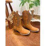 BOTA TEXANA EM COURO NOBUCK CASTOR A LASER FOLHA GLITTER DOURADO CANO TRADICIONAL