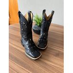 BOTA TEXANA EM COURO PRETO BORDADO ALL BLACK CAVALO E CRUZ CANO TRADICIONAL + METAIS E STRASS