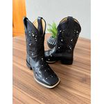 BOTA TEXANA EM COURO PRETO BORDADO ALL BLACK CAVALO E CRUZ CANO TRADICIONAL + METAIS E STRASS