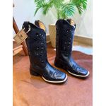 BOTA TEXANA EM COURO PRETO BORDADO ALL BLACK RAMOS COM METAIS