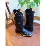 BOTA TEXANA EM COURO PRETO BORDADO ALL BLACK RAMOS COM METAIS
