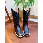 BOTA TEXANA EM COURO PRETO BORDADO ALL BLACK RAMOS COM METAIS