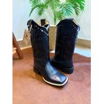 BOTA TEXANA EM COURO PRETO BORDADO ALL BLACK TRIBAL E FLORÃO COM METAIS E STRASS
