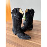 BOTA TEXANA EM COURO NOBUCK PRETO BORDADO RAMOS ALL BLACK SOLADO DE PVC BICO FINO