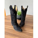 BOTA TEXANA EM COURO NOBUCK PRETO BORDADO RAMOS ALL BLACK SOLADO DE PVC BICO FINO