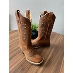 BOTA TEXANA EM COURO HORSE HAVANA BORDADO CHEIO COM METAIS