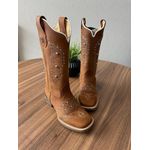 BOTA TEXANA EM COURO HORSE HAVANA BORDADO CHEIO COM METAIS
