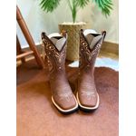 BOTA TEXANA EM COURO HORSE NESCAU BORDADO TRIBAL BEGE CANO TRADICIONAL
