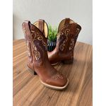 BOTA TEXANA EM COURO MUSTANG BORDADO TRIBAL BEGE E AZUL CANO TRADICIONAL