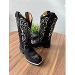 BOTA TEXANA EM COURO NOBUCK PRETO BORDADO TRIBAL BEGE