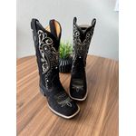 BOTA TEXANA EM COURO NOBUCK PRETO BORDADO TRIBAL BEGE