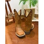 BOTA TEXANA EM COURO HORSE HAVANA BASICA CANO TRADICIONAL COM METAIS DOURADO