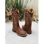 BOTA TEXANA EM COURO MARROM BORDADO TRIBAL BEGE COM FLORAO E TRICE