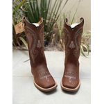 BOTA TEXANA EM COURO BORDADO PONTILHADO AZUL COM NOSSA SENHORA