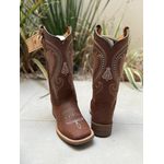 BOTA TEXANA EM COURO BORDADO PONTILHADO AZUL COM NOSSA SENHORA
