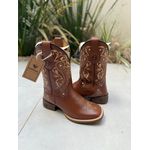 BOTA TEXANA EM COURO MUSTANG BORDADO TRIBAL COM NOSSA SENHORA BEGE CANO TRADICIONAL