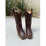 BOTA TEXANA EM COURO COBRA MARROM BORDADO TRIBAL SOLADO DE MADEIRA COM TRICE