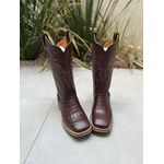 BOTA TEXANA EM COURO COBRA MARROM BORDADO PONTILHADO SOLADO DE MADEIRA 