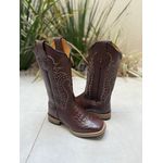 BOTA TEXANA EM COURO COBRA MARROM BORDADO PONTILHADO SOLADO DE MADEIRA 