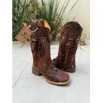 BOTA TEXANA EM COURO MARROM BORDADO TRIBAL COM TRICE E CORDINHAS