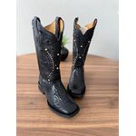 BOTA TEXANA EM COURO COBRA PRETO BORDADO ALL BLACK TRIBAL COM METAIS DOURADO VIRA PRETA