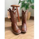 BOTA TEXANA EM COURO MUSTANG BORDADO TRIBAL COM TRICE BRANCO + BAINHA + FACA 
