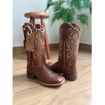 BOTA TEXANA EM COURO MUSTANG BORDADO TRIBAL COM TRICE BRANCO + BAINHA + FACA 