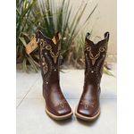 BOTA TEXANA EM COURO LATEGO MARROM BORDADO TRIBAL BEGE