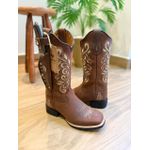 BOTA TEXANA EM COURO MARROM BORDADO RAMOS E NOSSA SENHORA BEGE + BAINHA + FACA
