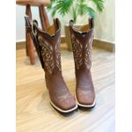 BOTA TEXANA EM COURO MARROM BORDADO RAMOS E NOSSA SENHORA BEGE + BAINHA + FACA