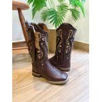 BOTA TEXANA EM COURO ESTILIZADO JACARÉ BORDADO TRIBAL + BAINHA + FACA SOLADO DE MADEIRA E TRICE