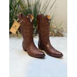 BOTA TEXANA EM COURO BORDADO RAMOS MARROM BICO FINO SOLADO PVC COM METAIS E TRICE