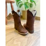 BOTA TEXANA EM COURO BORDADO FLORES MARROM CANO TRADICIONAL