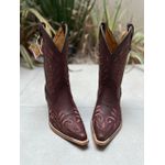 BOTA TEXANA EM COURO BORDADO RAMOS MARROM BICO FINO SOLADO DE MADEIRA CANO TRADICIONAL