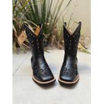 BOTA TEXANA EM COURO PRETO BORDADO ALL BLACK RAMOS CANO TRADICIONAL COM METAIS