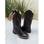 BOTA TEXANA EM COURO PRETO BORDADO ALL BLACK TRIBAL E FLORÃO COM METAIS