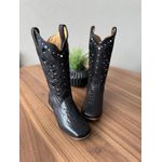 BOTA TEXANA EM COURO PRETO JACARE BORDADO ALL BLACK RAMOS COM METAIS E STRASS SOLA RUSTICA