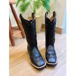 BOTA TEXANA EM COURO PRETO BORDADO ALL BLACK LASER RAMOS COM METAIS