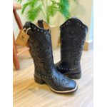 BOTA TEXANA EM COURO PRETO BORDADO ALL BLACK LASER RAMOS COM METAIS