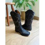 BOTA TEXANA EM COURO PRETO ALL BLACK LASER CHEIO COM METAIS VIRA PRETA