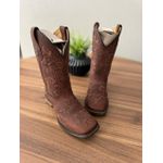 BOTA TEXANA EM COURO HORSE NESCAU BORDADO CHEIO FLORES MARROM SOLA RÚSTICA