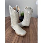 BOTA TEXANA EM COURO OFF WHITE BORDADO PONTILHADO BEGE SOLADO MARROM