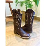 PRONTA ENTREGA BOTA TEXANA EM COURO ESTILIZADO JACARÉ MARROM BORDADO TRIBAL BEGE
