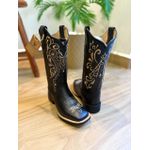 BOTA TEXANA EM COURO LATEGO PRETO BORDADO TRIBAL E NOSSA SENHORA BEGE