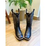 BOTA TEXANA EM COURO LATEGO PRETO BORDADO TRIBAL E NOSSA SENHORA BEGE